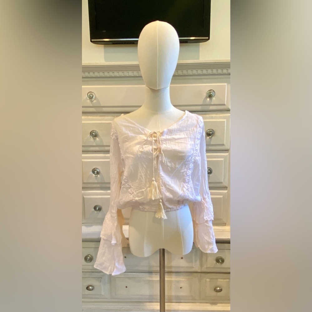 JADED GYPSY crop top                Blouse with Tassel Details and  Bell Sleeves